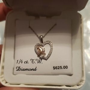 Diamond pendant sterling silver 2 tone 1/4ct